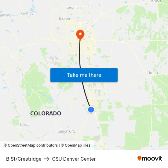 B St/Crestridge to CSU Denver Center map