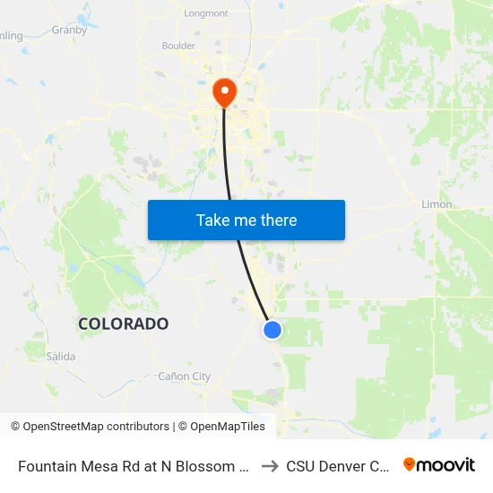 Fountain Mesa Rd at N Blossom Field Rd to CSU Denver Center map