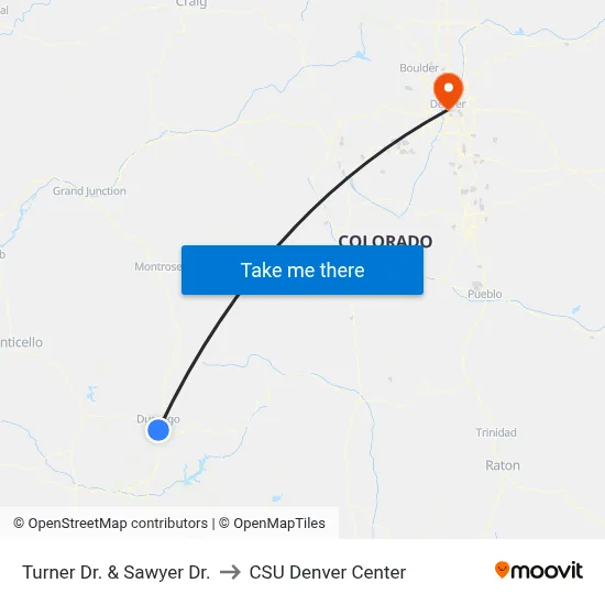 Turner Dr. & Sawyer Dr. to CSU Denver Center map