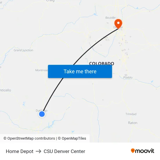 Home Depot to CSU Denver Center map