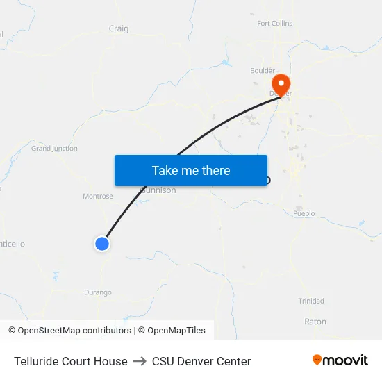 Telluride Court House to CSU Denver Center map