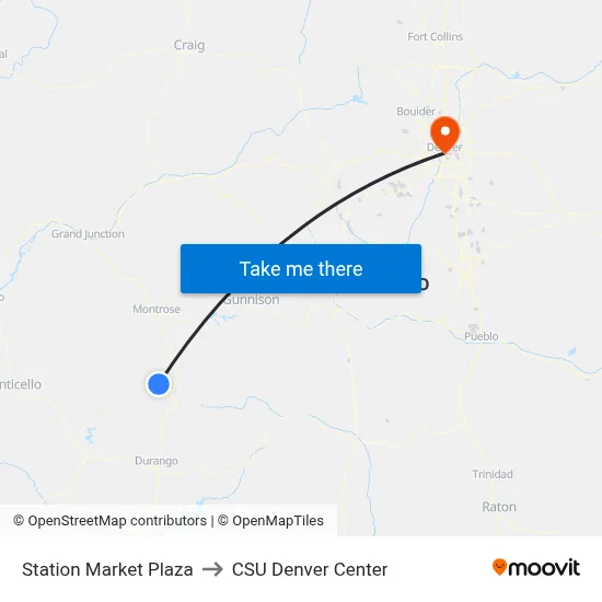 Station Market Plaza to CSU Denver Center map