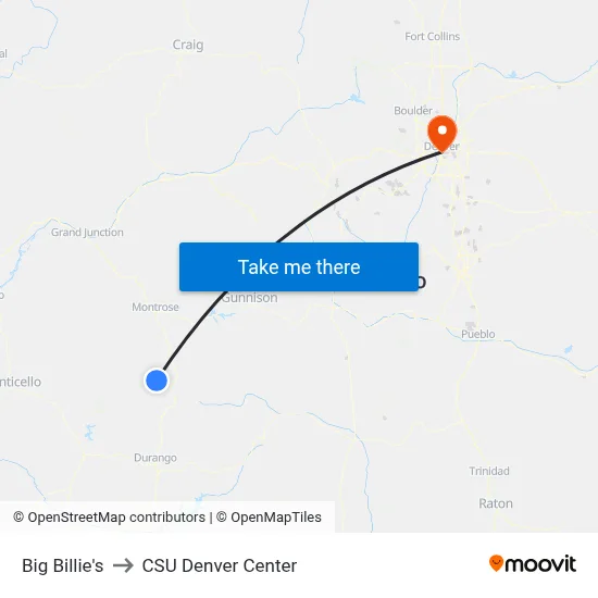 Big Billie's to CSU Denver Center map
