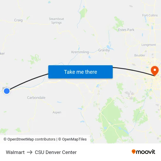 Walmart to CSU Denver Center map