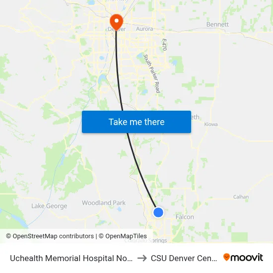 Uchealth Memorial Hospital North to CSU Denver Center map