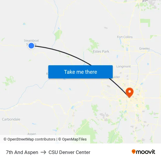 7th And Aspen to CSU Denver Center map