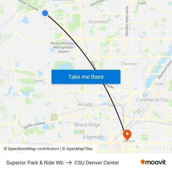 Superior Park & Ride Wb to CSU Denver Center map