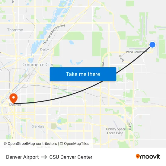 Denver Airport to CSU Denver Center map