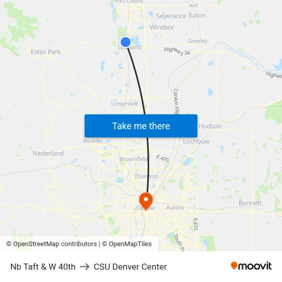 Nb Taft & W 40th to CSU Denver Center map