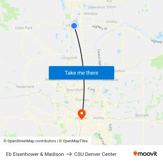 Eb Eisenhower & Madison to CSU Denver Center map