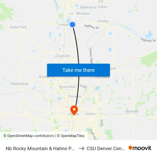Nb Rocky Mountain & Hahns Peak to CSU Denver Center map