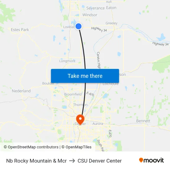 Nb Rocky Mountain & Mcr to CSU Denver Center map