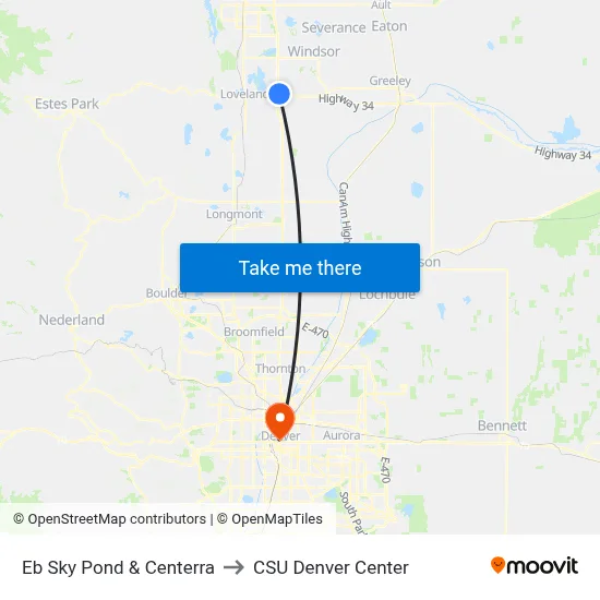 Eb Sky Pond & Centerra to CSU Denver Center map