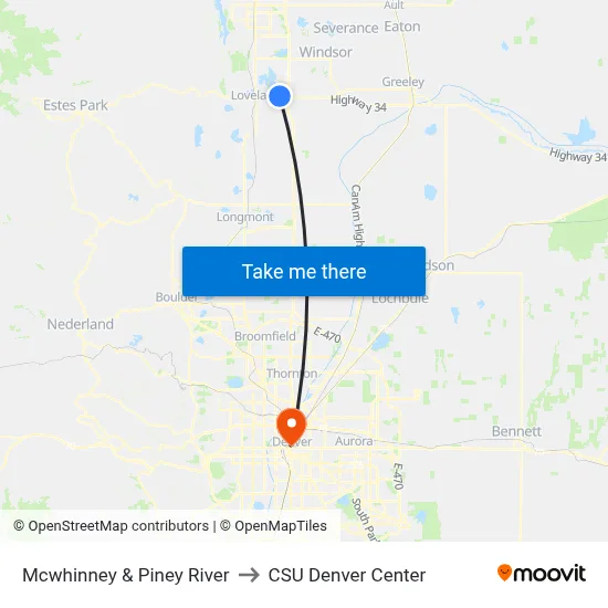 Mcwhinney & Piney River to CSU Denver Center map