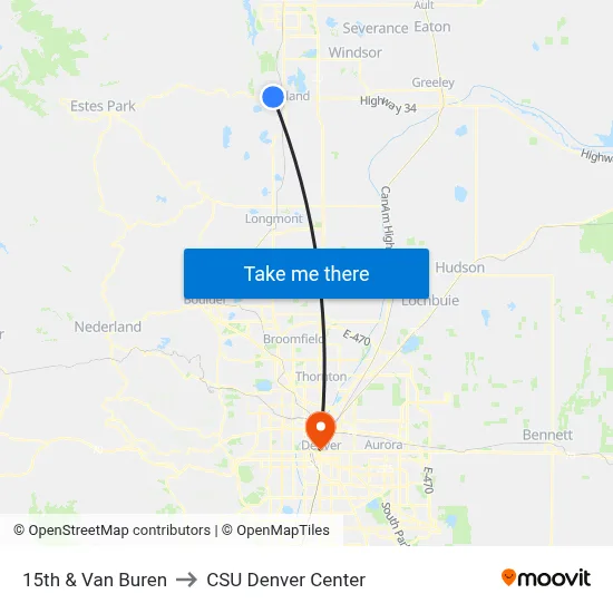 15th & Van Buren to CSU Denver Center map