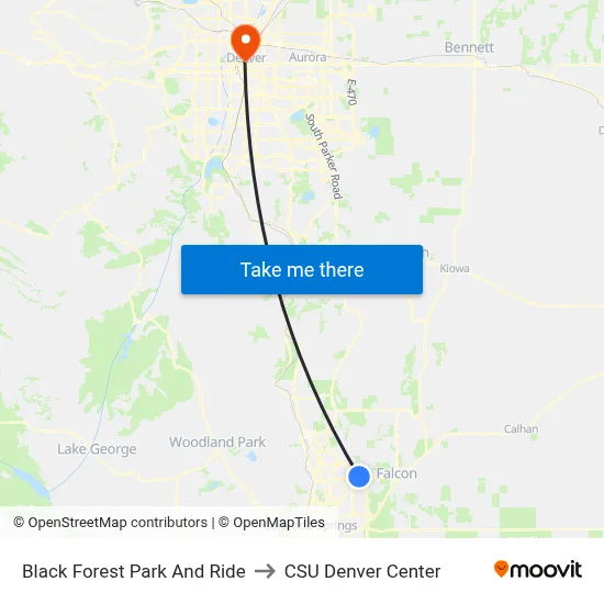 Black Forest Park And Ride to CSU Denver Center map