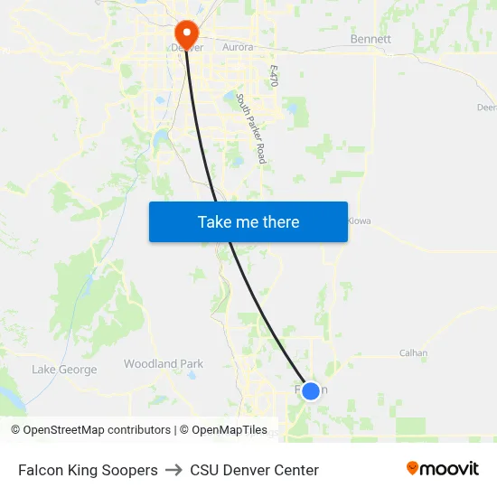 Falcon King Soopers to CSU Denver Center map