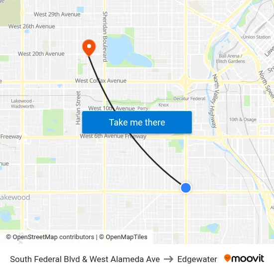 South Federal Blvd & West Alameda Ave to Edgewater map