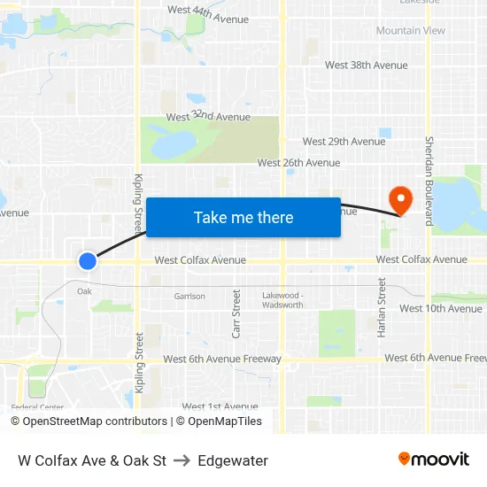 W Colfax Ave & Oak St to Edgewater map