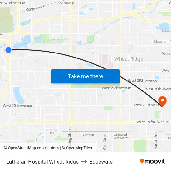 Lutheran Hospital Wheat Ridge to Edgewater map