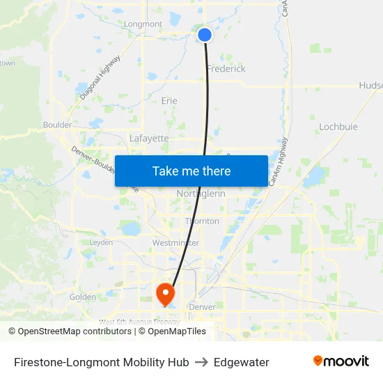 Firestone-Longmont Mobility Hub to Edgewater map