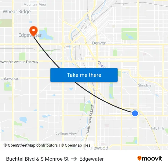 Buchtel Blvd & S Monroe St to Edgewater map