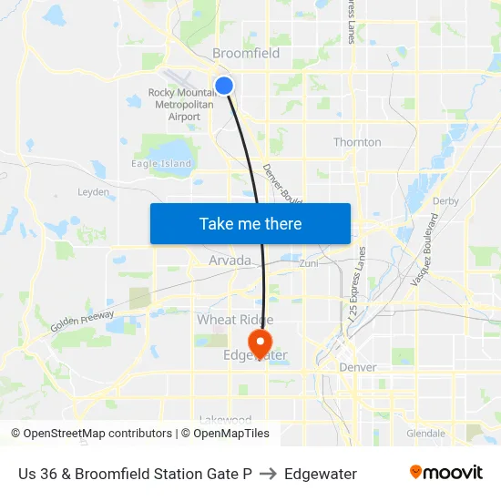 Us 36 & Broomfield Station Gate P to Edgewater map