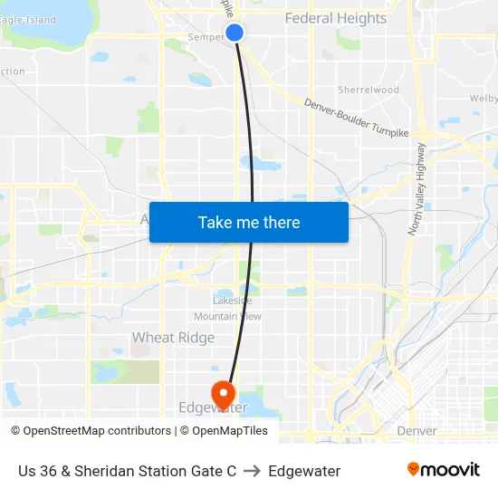 Us 36 & Sheridan Station Gate C to Edgewater map