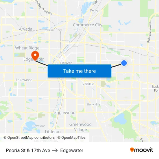 Peoria St & 17th Ave to Edgewater map