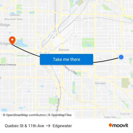 Quebec St & 11th Ave to Edgewater map