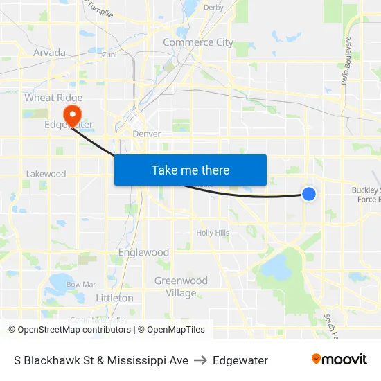 S Blackhawk St & Mississippi Ave to Edgewater map