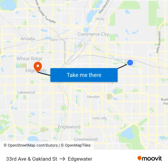 33rd Ave & Oakland St to Edgewater map