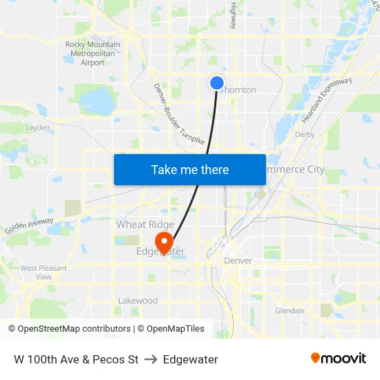 W 100th Ave & Pecos St to Edgewater map