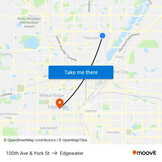 100th Ave & York St to Edgewater map