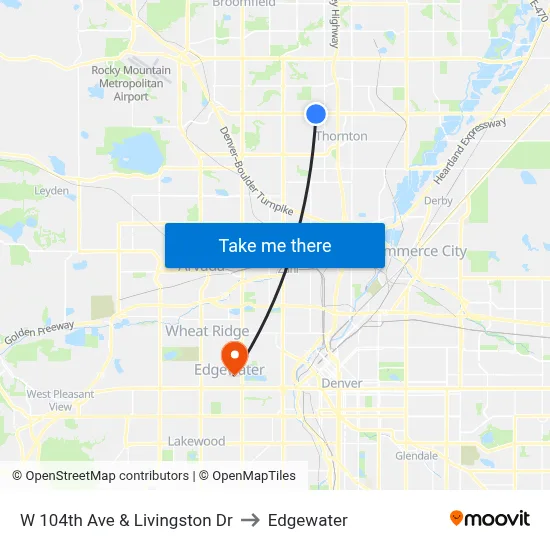 W 104th Ave & Livingston Dr to Edgewater map