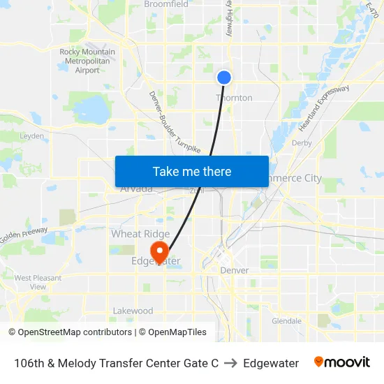 106th & Melody Transfer Center Gate C to Edgewater map