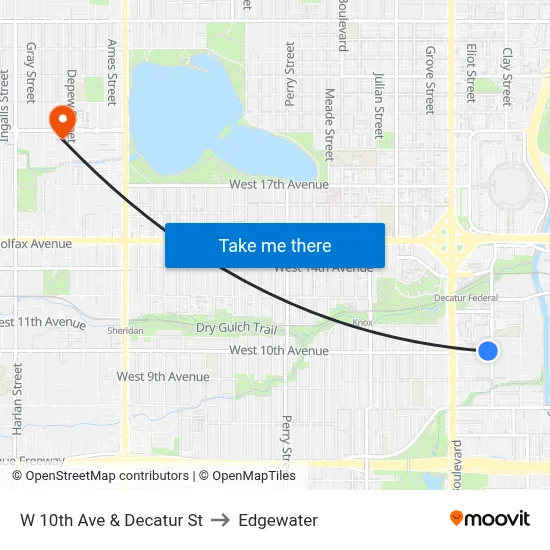 W 10th Ave & Decatur St to Edgewater map