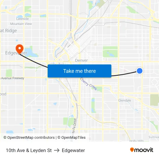 10th Ave & Leyden St to Edgewater map