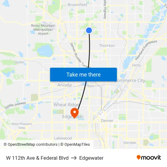 W 112th Ave & Federal Blvd to Edgewater map