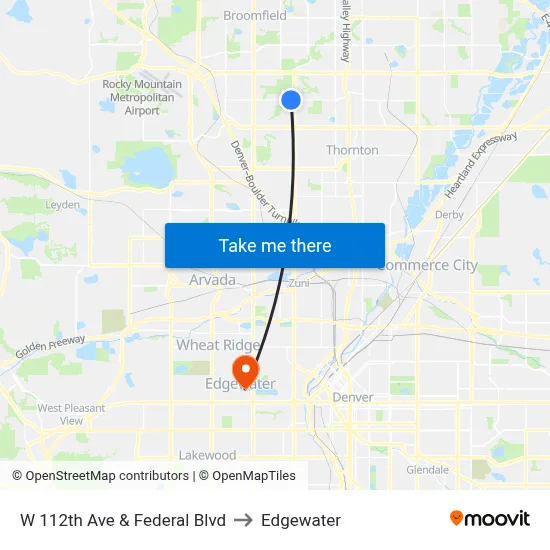 W 112th Ave & Federal Blvd to Edgewater map