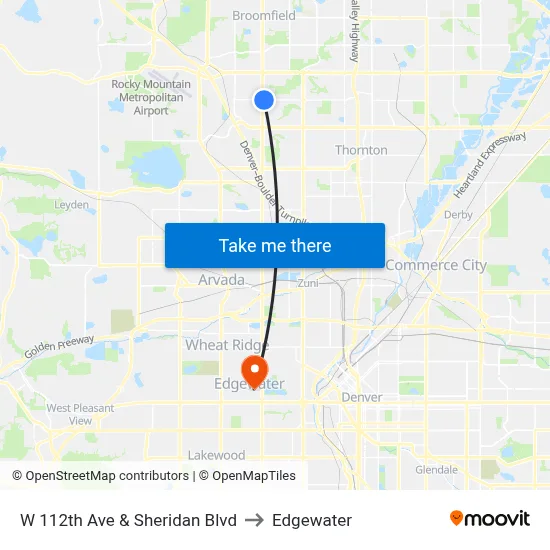 W 112th Ave & Sheridan Blvd to Edgewater map