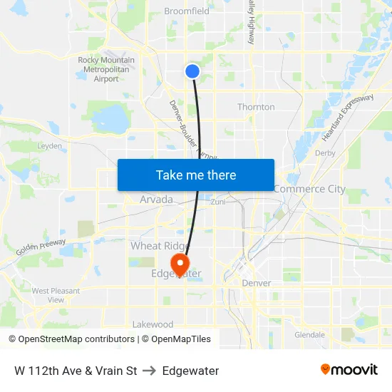 W 112th Ave & Vrain St to Edgewater map