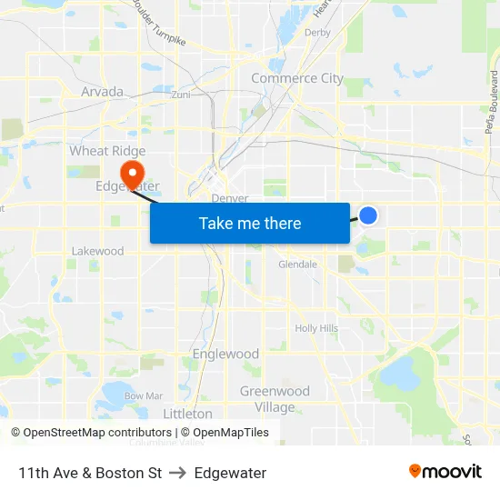 11th Ave & Boston St to Edgewater map