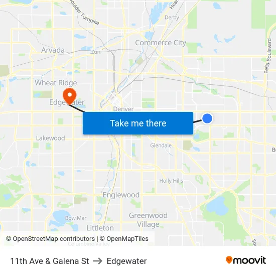 11th Ave & Galena St to Edgewater map