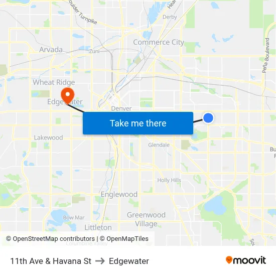 11th Ave & Havana St to Edgewater map