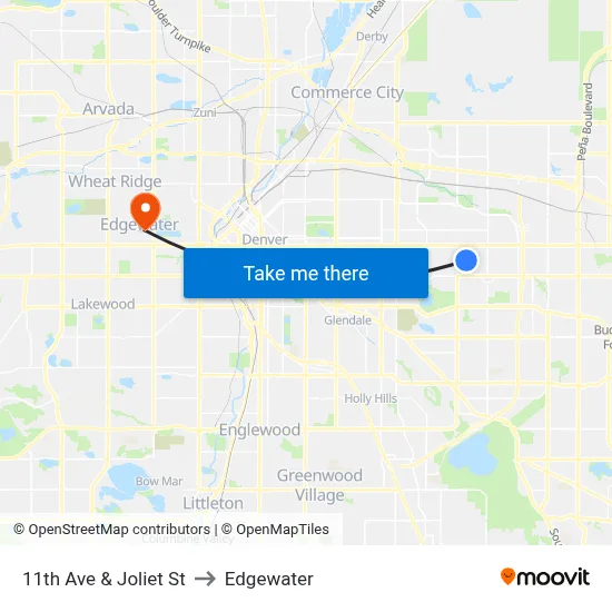 11th Ave & Joliet St to Edgewater map