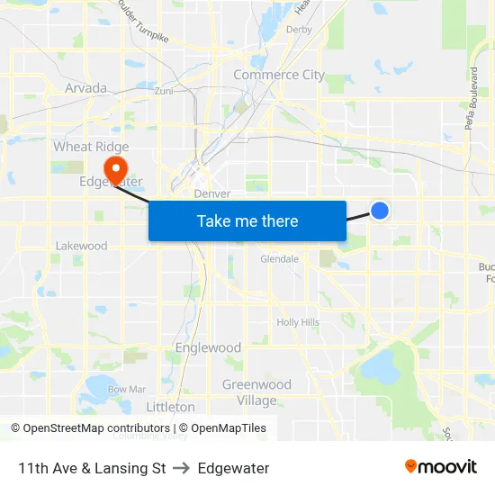11th Ave & Lansing St to Edgewater map