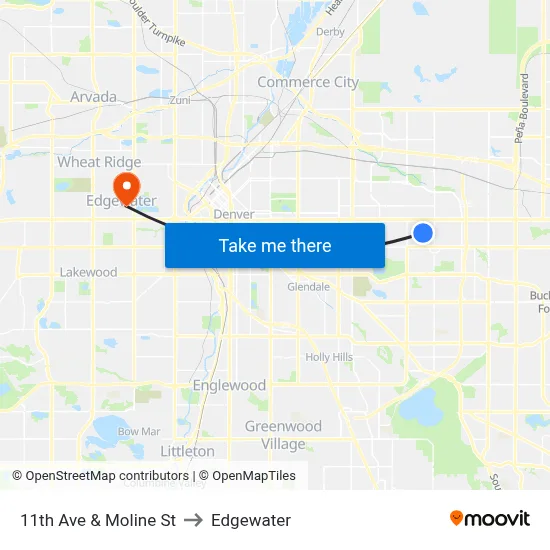 11th Ave & Moline St to Edgewater map