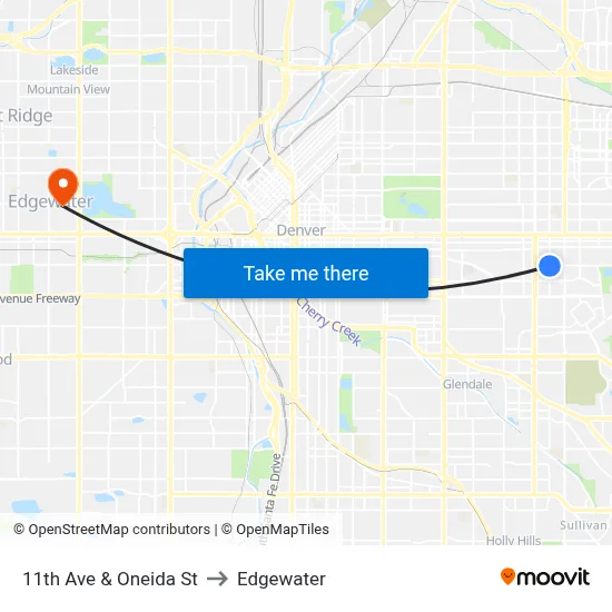 11th Ave & Oneida St to Edgewater map