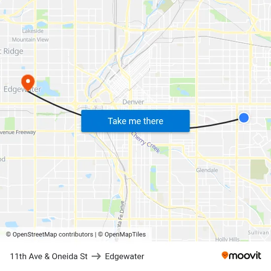 11th Ave & Oneida St to Edgewater map